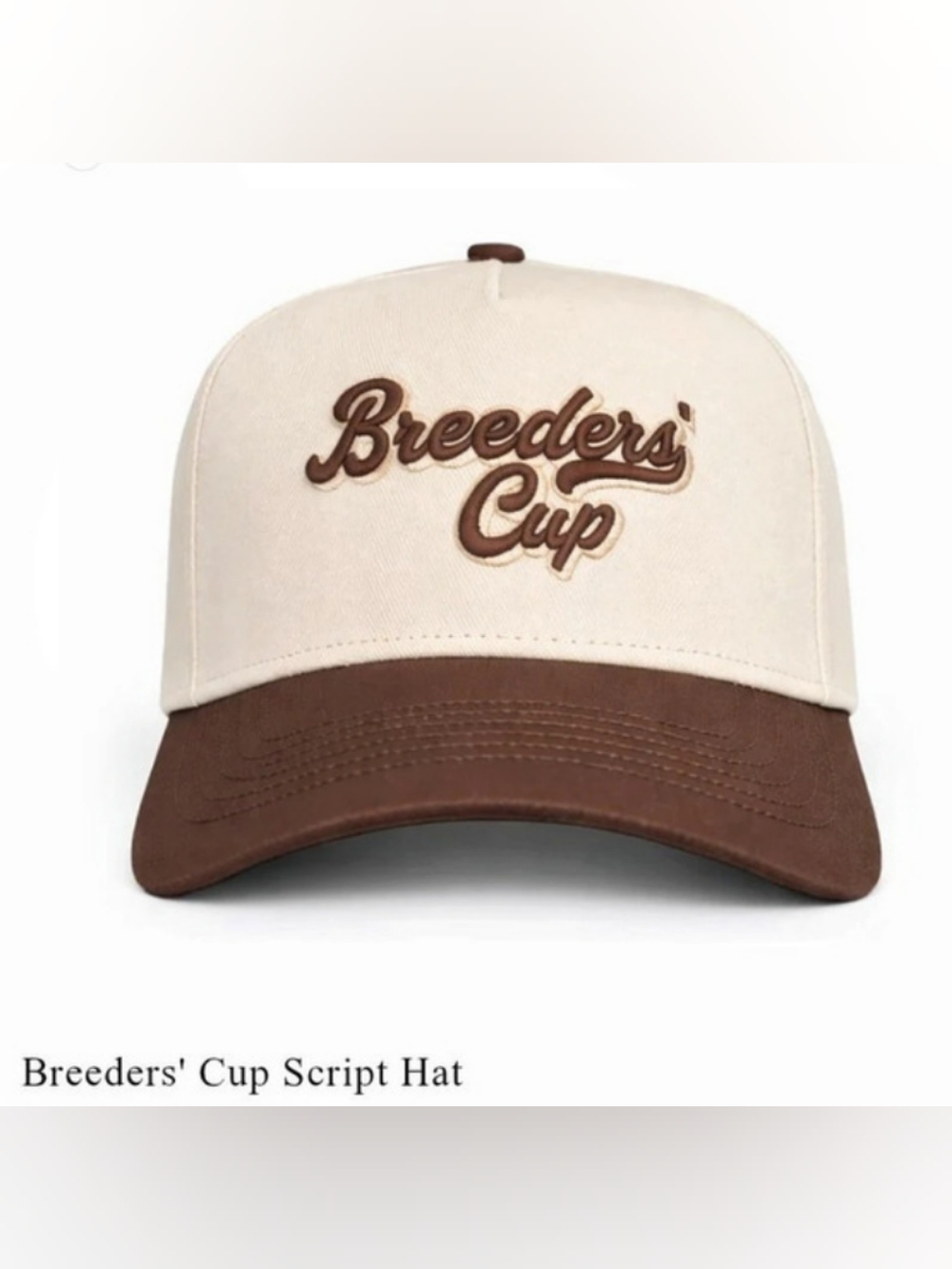 Breeders' Cup Script Hat Cream & Brown Cotton Hat Unisex